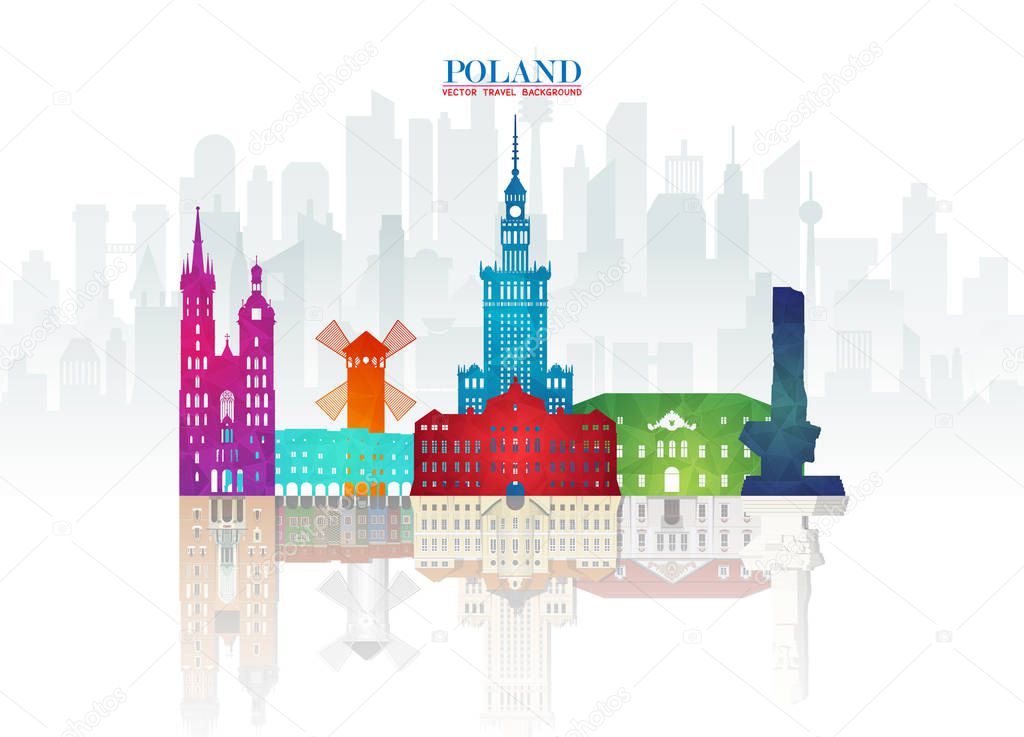 Poland Landmark Global Travel And Journey paper background. Vect