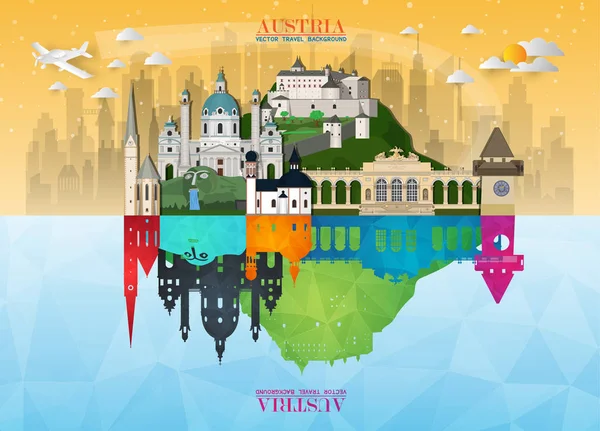 Österreich ist ein Meilenstein im weltweiten Reise- und Reisepapier-Hintergrund. vec — Stockvektor
