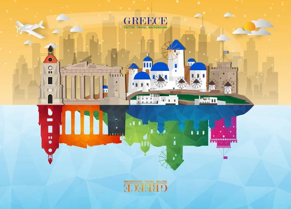 Grécia Landmark Global Travel And Journey paper background. Efeito — Vetor de Stock
