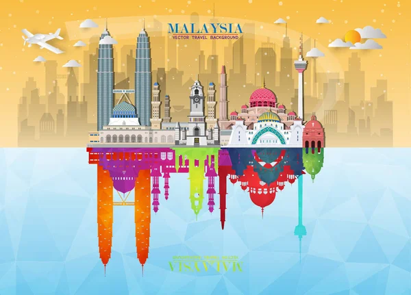 Malaysia ist ein Meilenstein im weltweiten Reise- und Reisepapier-Hintergrund. Ich habe — Stockvektor