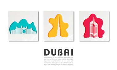 Dubai Simgesel Yapı küresel seyahat ve yolculuk kağıt arka plan. Vecto
