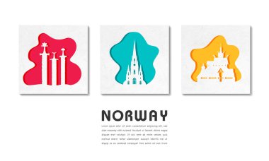 Norveç Simgesel Yapı küresel seyahat ve yolculuk kağıt arka plan. Vect