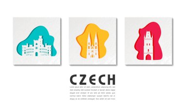 Çek Simgesel Yapı küresel seyahat ve yolculuk kağıt arka plan. Vecto