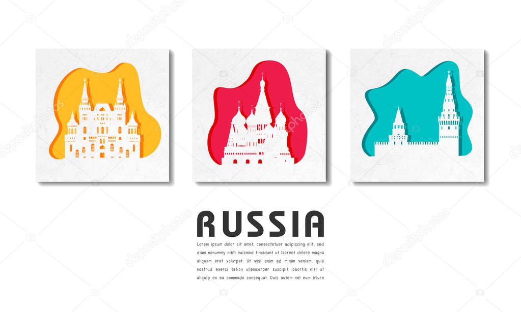 Russia Landmark Global Travel And Journey paper background. Vect