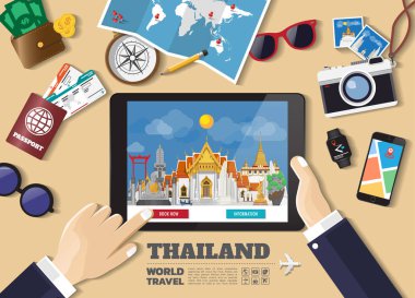 El tutarak akıllı tablet rezervasyon seyahat hedef. Tayland fa