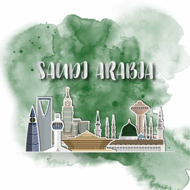 Suudi Arabistan siluet kağıt Col içinde Splash suluboya