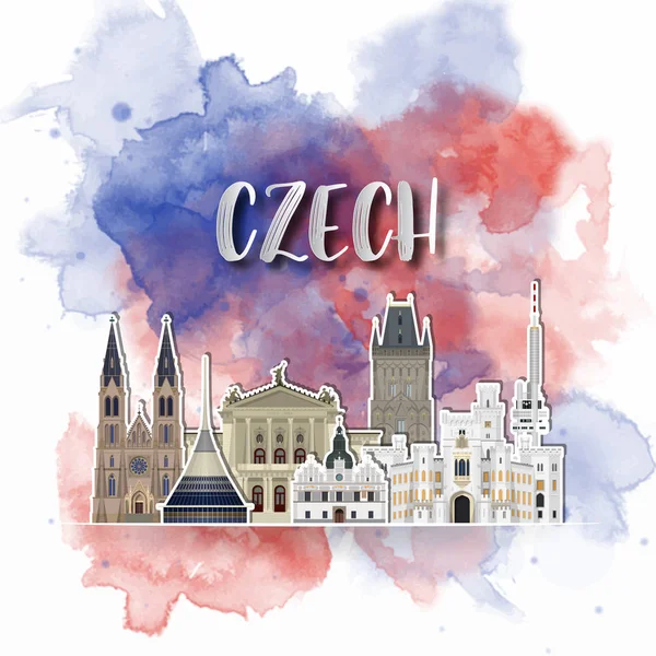 Silhouet papier van Tsjechisch op de splash aquarel in kleur van G — Stockvector