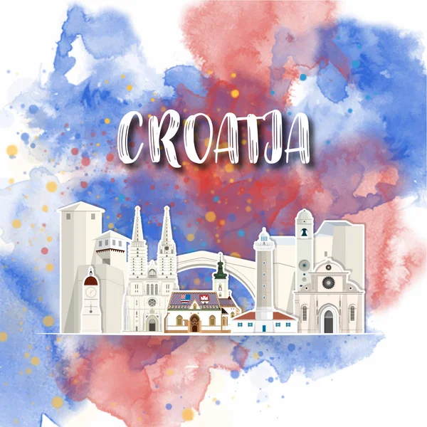 Hırvatistan Landmark Global Seyahat Ve Yolculuk suluboya arka plan
