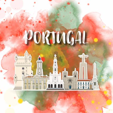 Portekiz Landmark Global Seyahat Ve Yolculuk suluboya backgroun