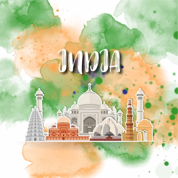 India Landmark Global reizen en reis aquarel achtergrond. — Stockvector