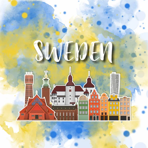 Suecia Landmark Global Travel And Journey fondo acuarela . — Vector de stock