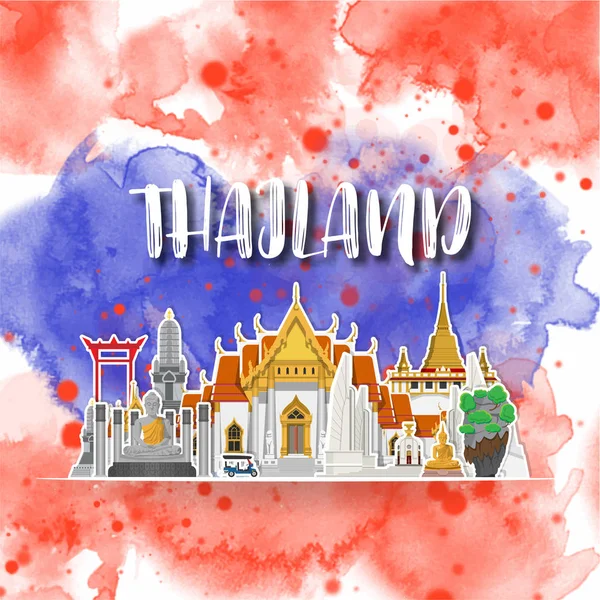 Thailand Wahrzeichen globale Reise und Reise Aquarell Hintergrund — Stockvektor