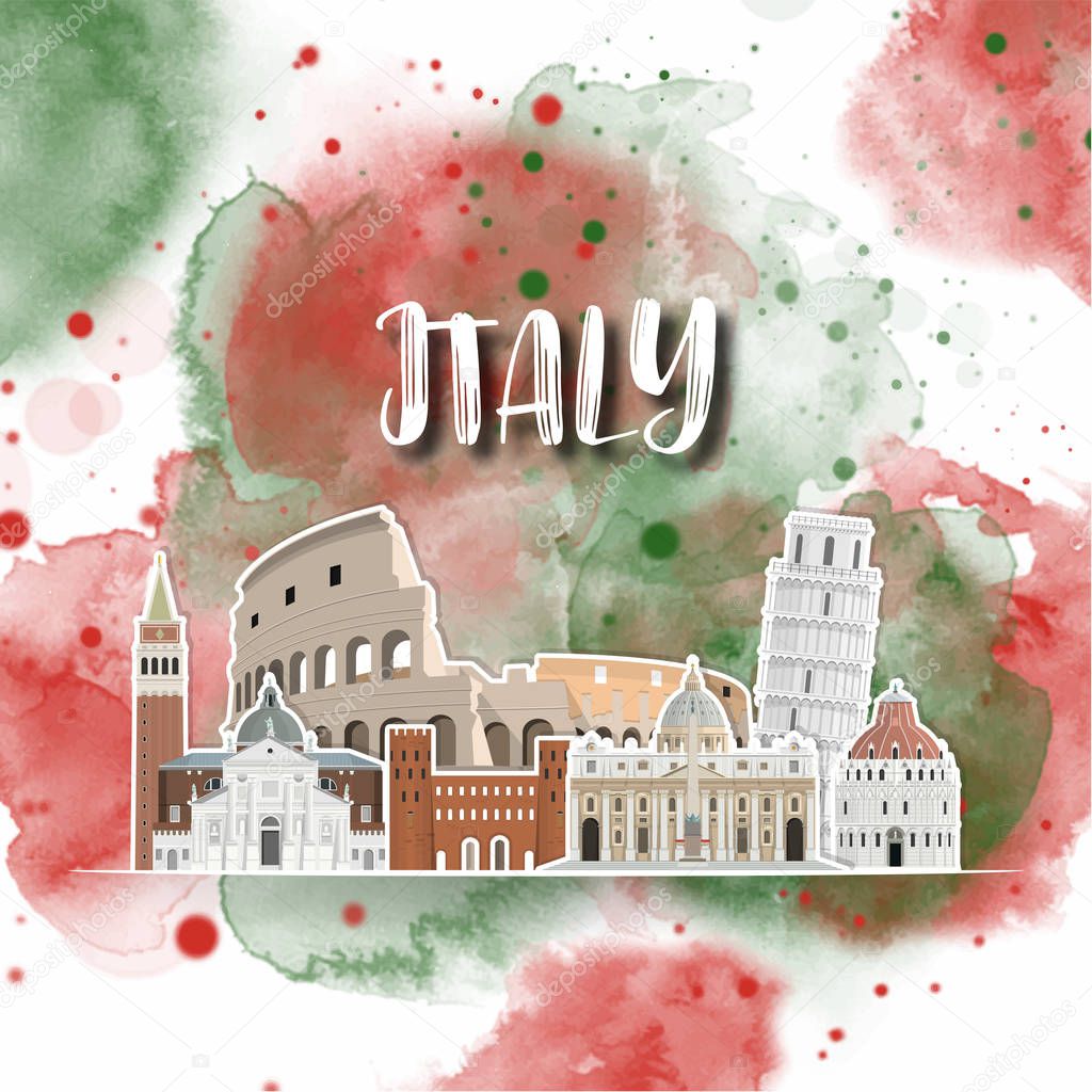 Italy Landmark Global Travel And Journey watercolor background. 