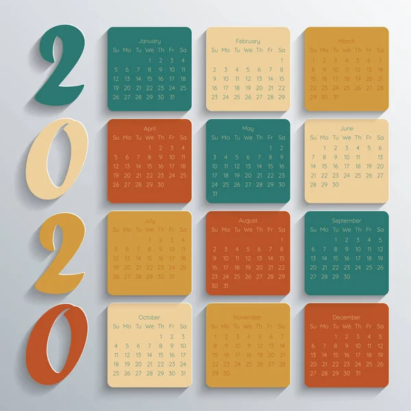 2020 Plantilla de calendario moderna .Vector / ilustración . — Vector de stock