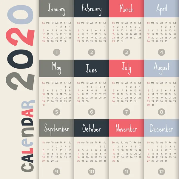 2020 Plantilla de calendario moderna .Vector / ilustración . — Vector de stock