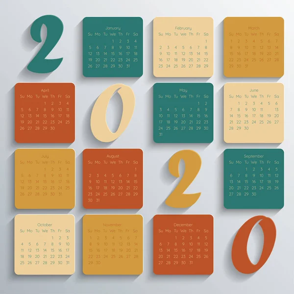 2020 Plantilla de calendario moderna .Vector / ilustración . — Archivo Imágenes Vectoriales