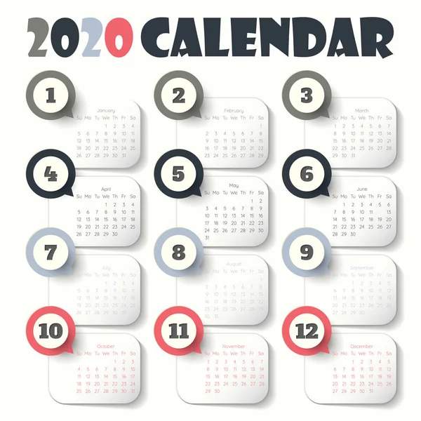 2020 Plantilla de calendario moderna .Vector / ilustración . — Vector de stock