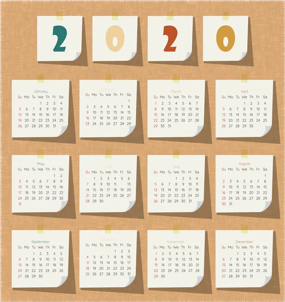 2020 σύγχρονο πρότυπο ημερολογίου. Διάνυσμα/εικονογράφηση. — Διανυσματικό Αρχείο