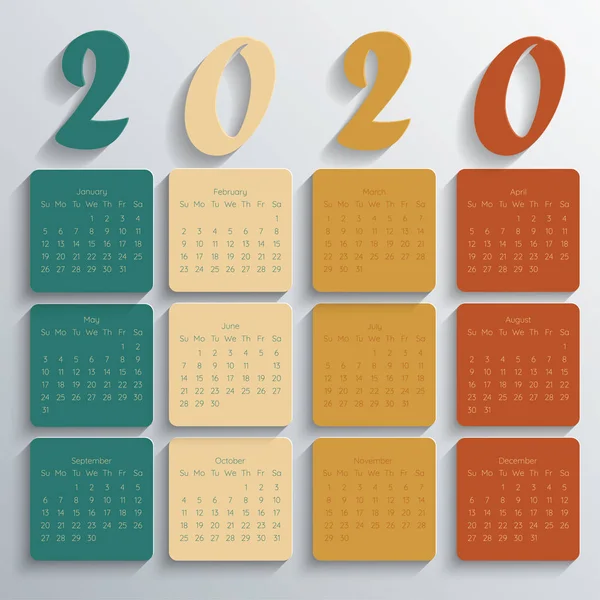 Современный календарь 2020. Вектор / иллюстрация . — стоковый вектор