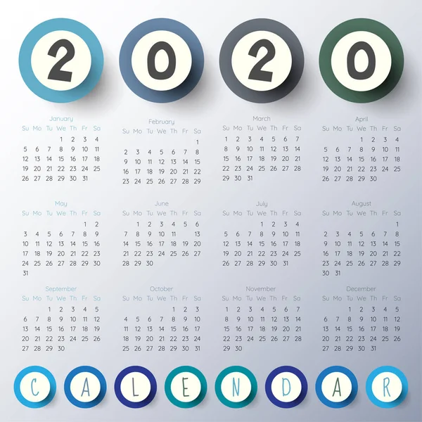 2020 nowoczesny szablon kalendarza. Wektor/ilustracja. — Zdjęcie stockowe