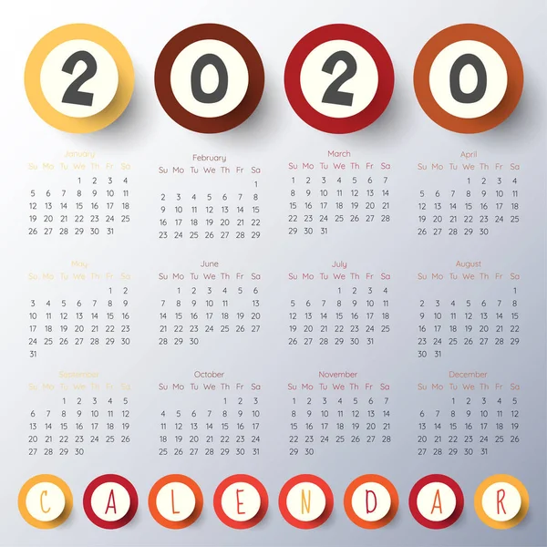 2020 moderne kalender sjabloon. Vector/illustratie. — Stockvector