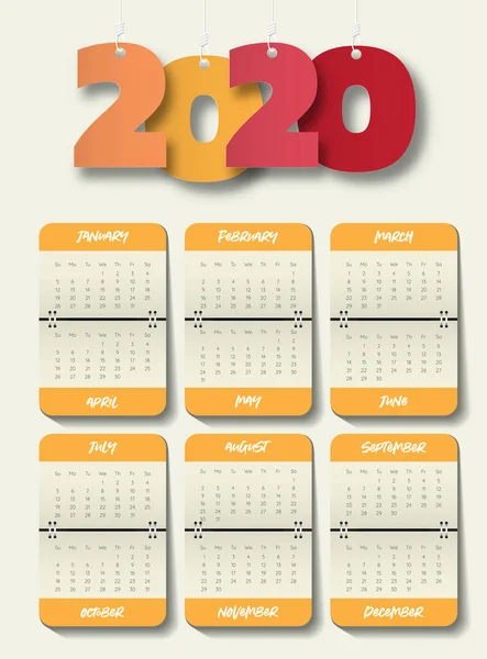 2020 nowoczesny szablon kalendarza. Wektor/ilustracja. — Wektor stockowy