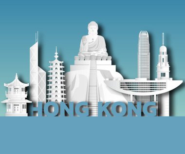 Hong Kong Landmark Global Seyahat ve Seyahat kağıt arka planı. Vektör Tasarım Şablonu. Reklam, kitap, afiş, şablon, seyahat işi veya sunumunuz için kullanılır.