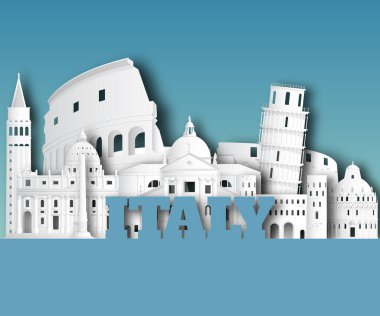 İtalya Küresel Seyahat ve Seyahat kağıt arka planı. Vektör Tasarım Şablonu. Reklam, kitap, afiş, şablon, seyahat işi veya sunumunuz için kullanılır.