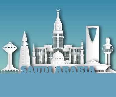 Suudi Arabistan Küresel Seyahat ve Seyahat kağıt geçmişi. Vektör Tasarım Şablonu. Reklam, kitap, afiş, şablon, seyahat işi veya sunumunuz için kullanılır.