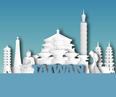 Tayvan Landmark Global Seyahat ve Seyahat kağıt geçmişi. Vektör Tasarım Şablonu. Reklam, kitap, afiş, şablon, seyahat işi veya sunumunuz için kullanılır.