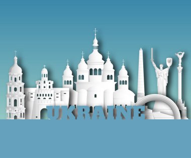 Ukrayna Küresel Seyahat ve Seyahat kağıt arka planı. Vektör Tasarım Şablonu. Reklam, kitap, afiş, şablon, seyahat işi veya sunumunuz için kullanılır.