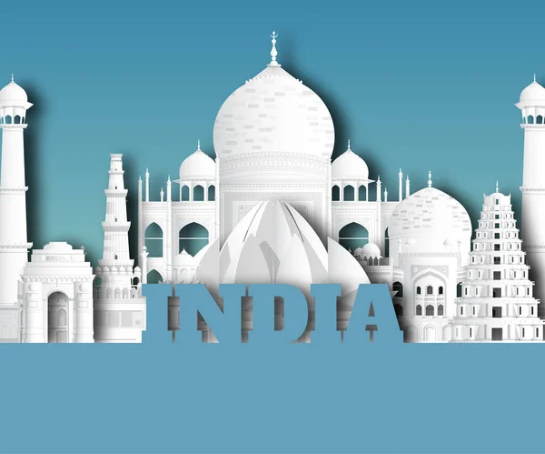 India Landmark Global Travel Journey Papieren Achtergrond Vector Design Template — Stockvector