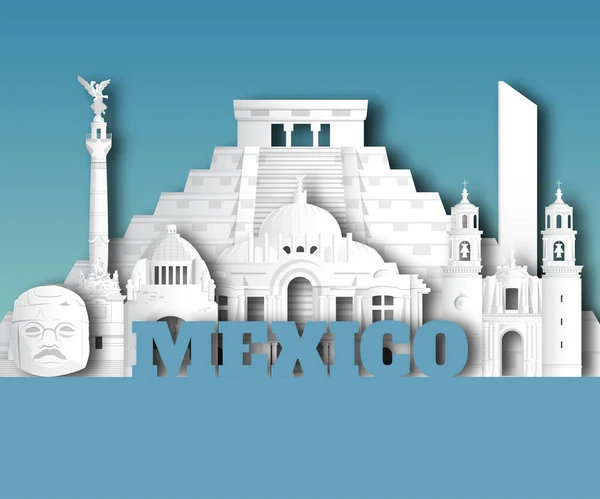 México Landmark Global Travel Journey Paper Background Vector Design Template — Vector de stock