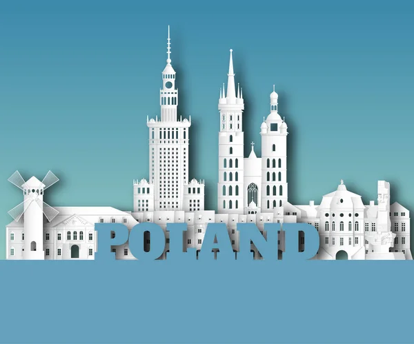 Πολωνία Landmark Global Travel Journey Φόντο Χαρτί Vector Design Template — Διανυσματικό Αρχείο