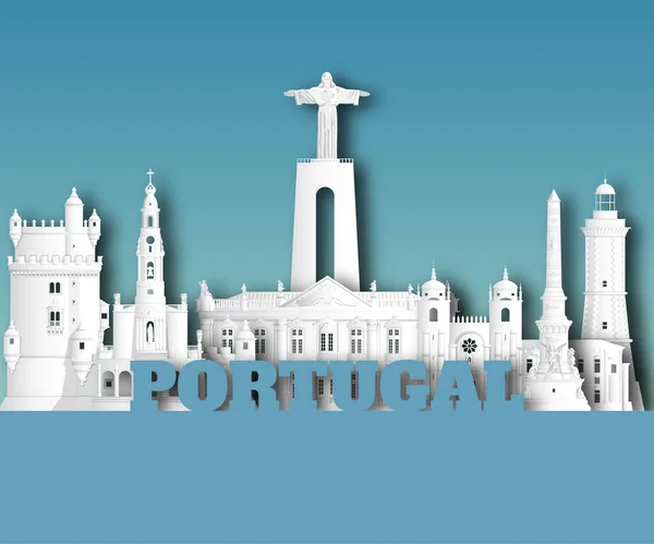 Portugal Landmark Global Travel Journey Papieren Achtergrond Vector Design Template — Stockvector