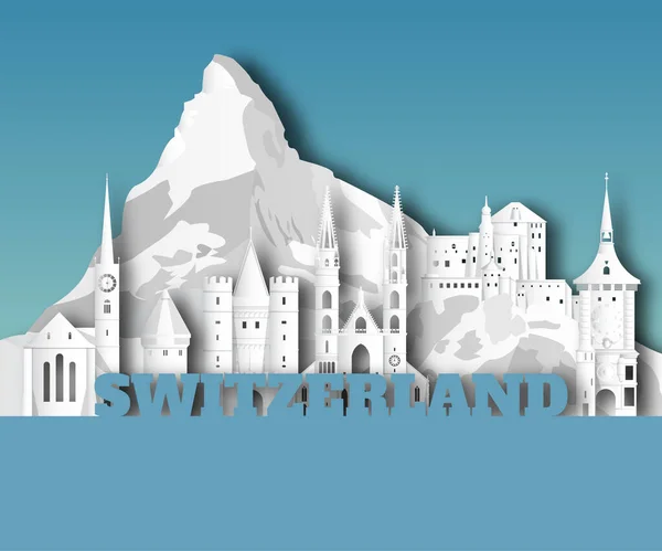 Suiza Landmark Global Travel Journey Fondo Papel Vector Design Template — Archivo Imágenes Vectoriales