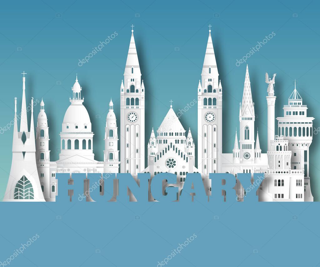 Hungary Landmark Global Travel And Journey paper background. Vector Design Template.used for your advertisement, book, banner, template, travel business or presentation