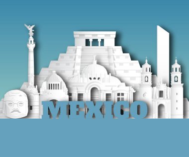 Mexico Landmark Global Seyahat ve Seyahat kağıt arka planı. Vektör Tasarım Şablonu. Reklam, kitap, afiş, şablon, seyahat işi veya sunumunuz için kullanılır.