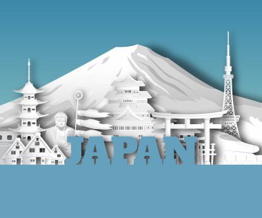 Japonya Küresel Seyahat ve Seyahat kağıt arka planı. Vektör Tasarım Şablonu. Reklam, kitap, afiş, şablon, seyahat işi veya sunumunuz için kullanılır.