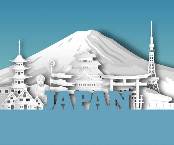 Japan Landmark Global Travel Journey Paper Background Inglés Vector Design — Vector de stock