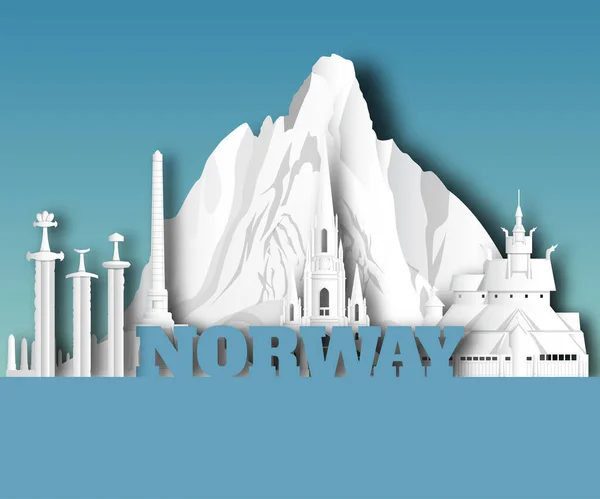 Norsko Mezník Global Travel Journey Papírové Pozadí Vector Design Template — Stockový vektor