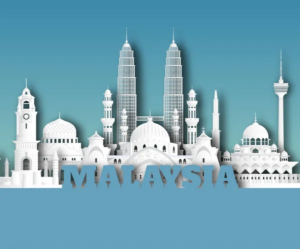 Malaysia Landmark Global Travel Journey Paper Background Vector Design Template —  Vetores de Stock