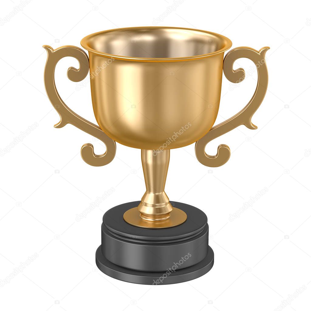 Isolated golden cup. 3d render and computer generated image.