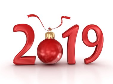 Yeni yıl 2019. 3D render ve oluşturulan bilgisayar görüntü.