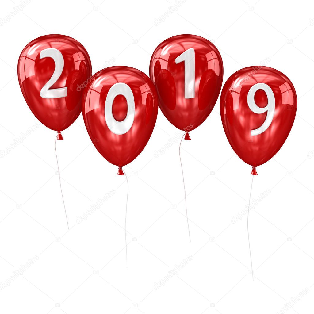 New year 2019 balloon. 3d render and computer generated image.