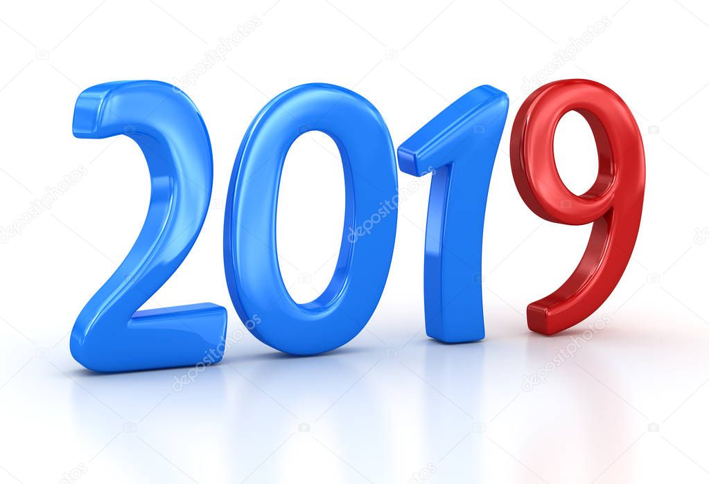 New year 2019. 3d render and computer generated image.