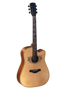 acoustic guitar, flower Inlay on Fingerboard around sound hole, with clipping path, isolated on white background clipart