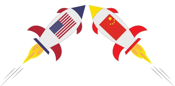 Deux Fusées Illustrant Concept Conflit États Unis Chine — Image vectorielle