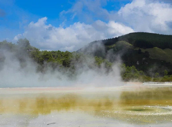 Vapor Saindo Piscina Champanhe Wai Tapu Nova Zelândia — Fotografia de Stock