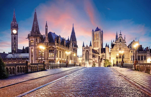 België Historische Gent Bij Zonsondergang — Stockfoto